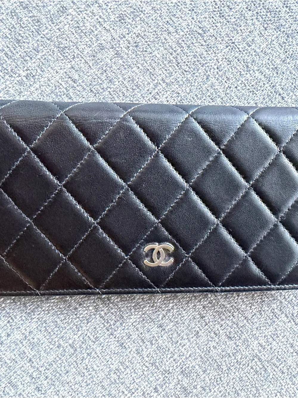 CHANEL Black Quilted Lambskin Long Wallet with Silver CC Logo